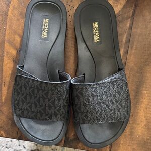 Michael Kors Black MK Monogram Slide Sandals